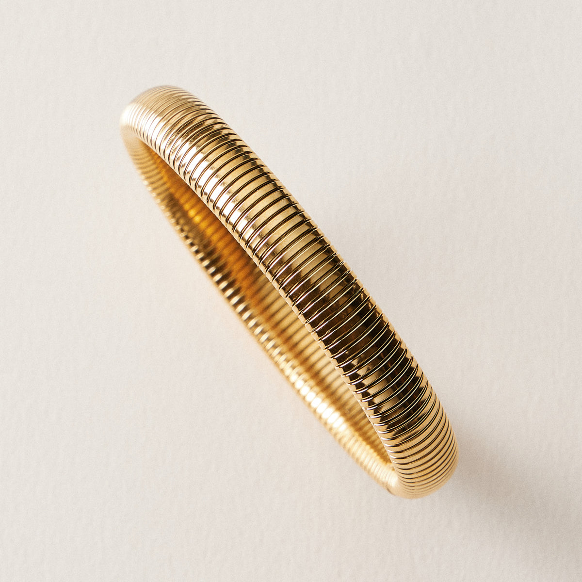 Gold Ribbed Stretch Bangle Bracelet – Modern Style