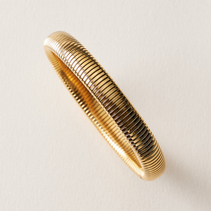 Gold Ribbed Stretch Bangle Bracelet – Modern Style