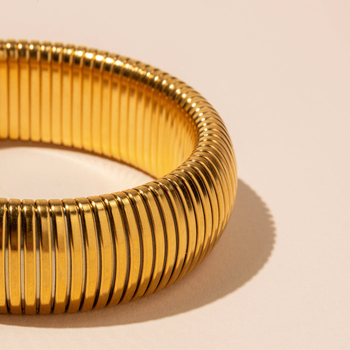 18K Gold Plated Stainless Steel Bangle 2.2" Thick