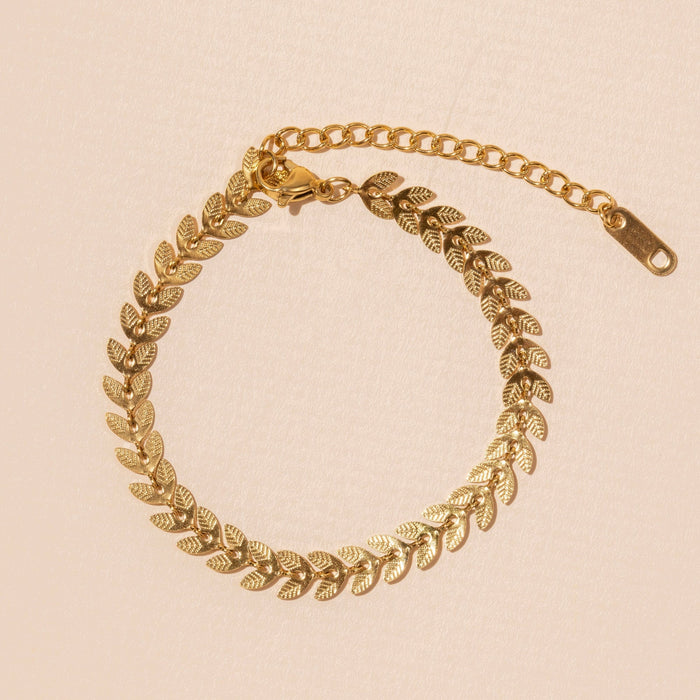 Stainless Steel Leaf Link Bracelet