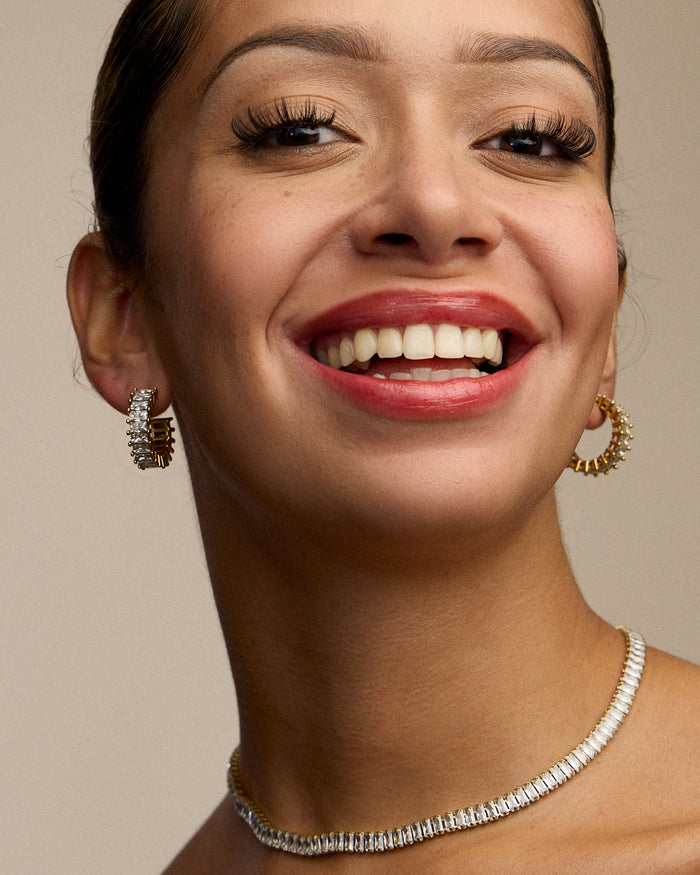 18K Gold Plated Stainless Steel Clear Stone Hoop Earrings