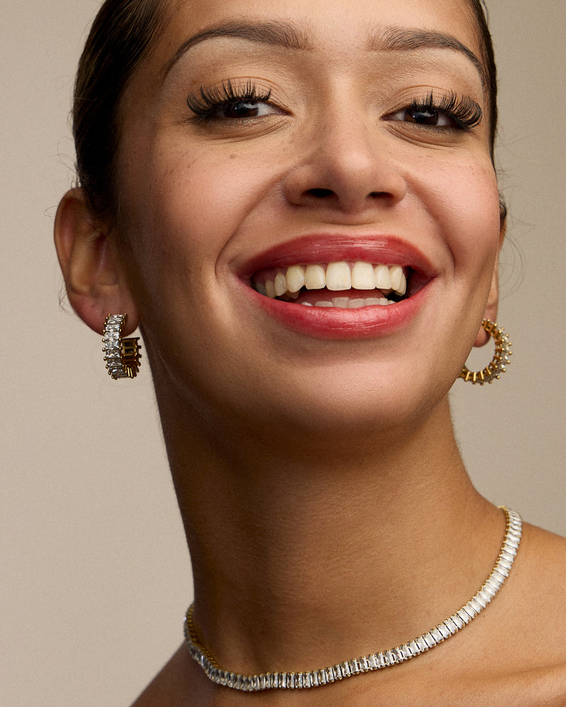 18K Gold Plated Stainless Steel Clear Stone Hoop Earrings