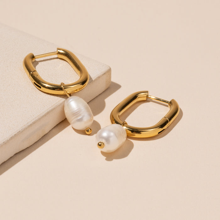 Pearl Charm 18K Gold Dip Stainless Steel Earring