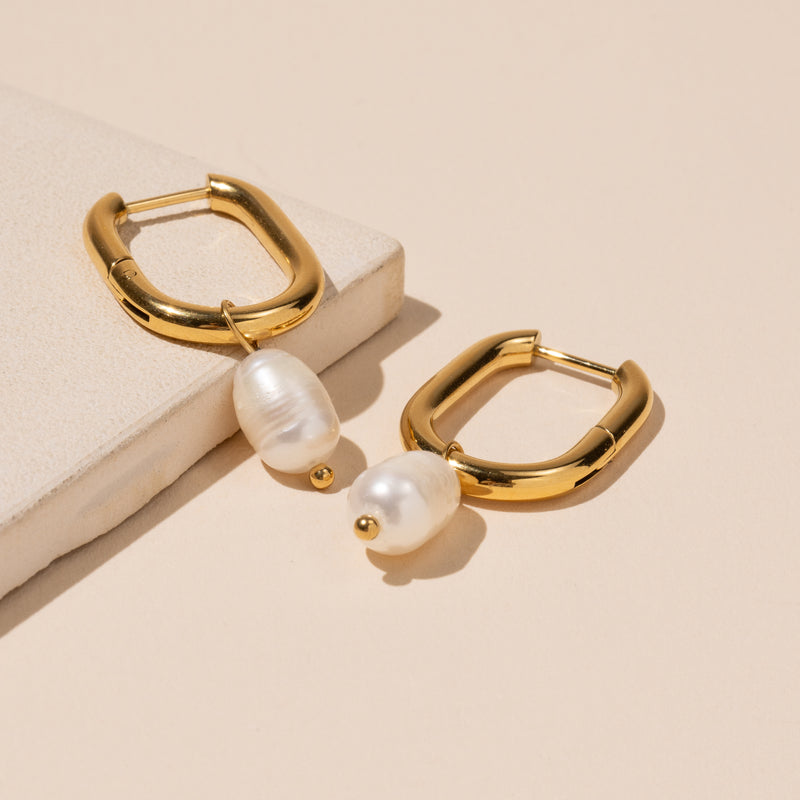 Pearl Charm 18K Gold Dip Stainless Steel Earring