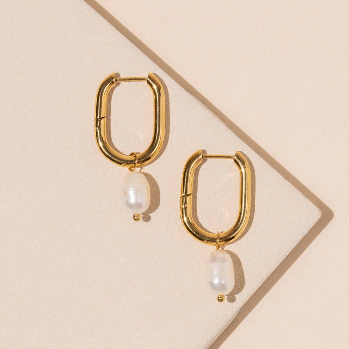 Pearl Charm 18K Gold Dip Stainless Steel Earring