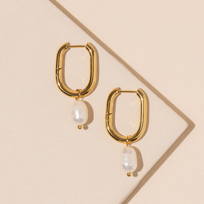 Pearl Charm 18K Gold Dip Stainless Steel Earring