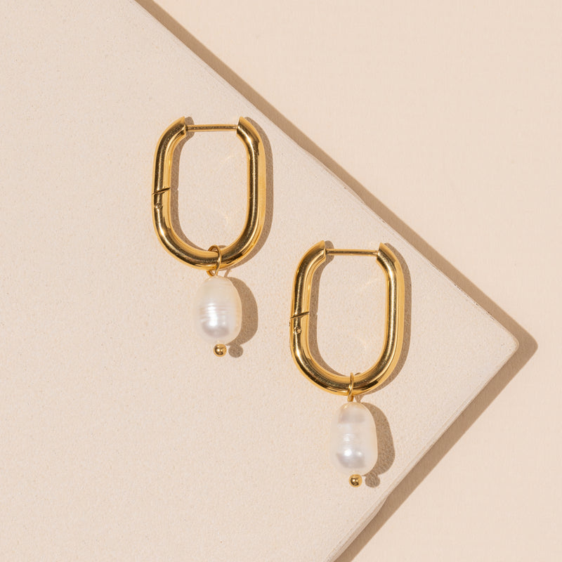 Pearl Charm 18K Gold Dip Stainless Steel Earring