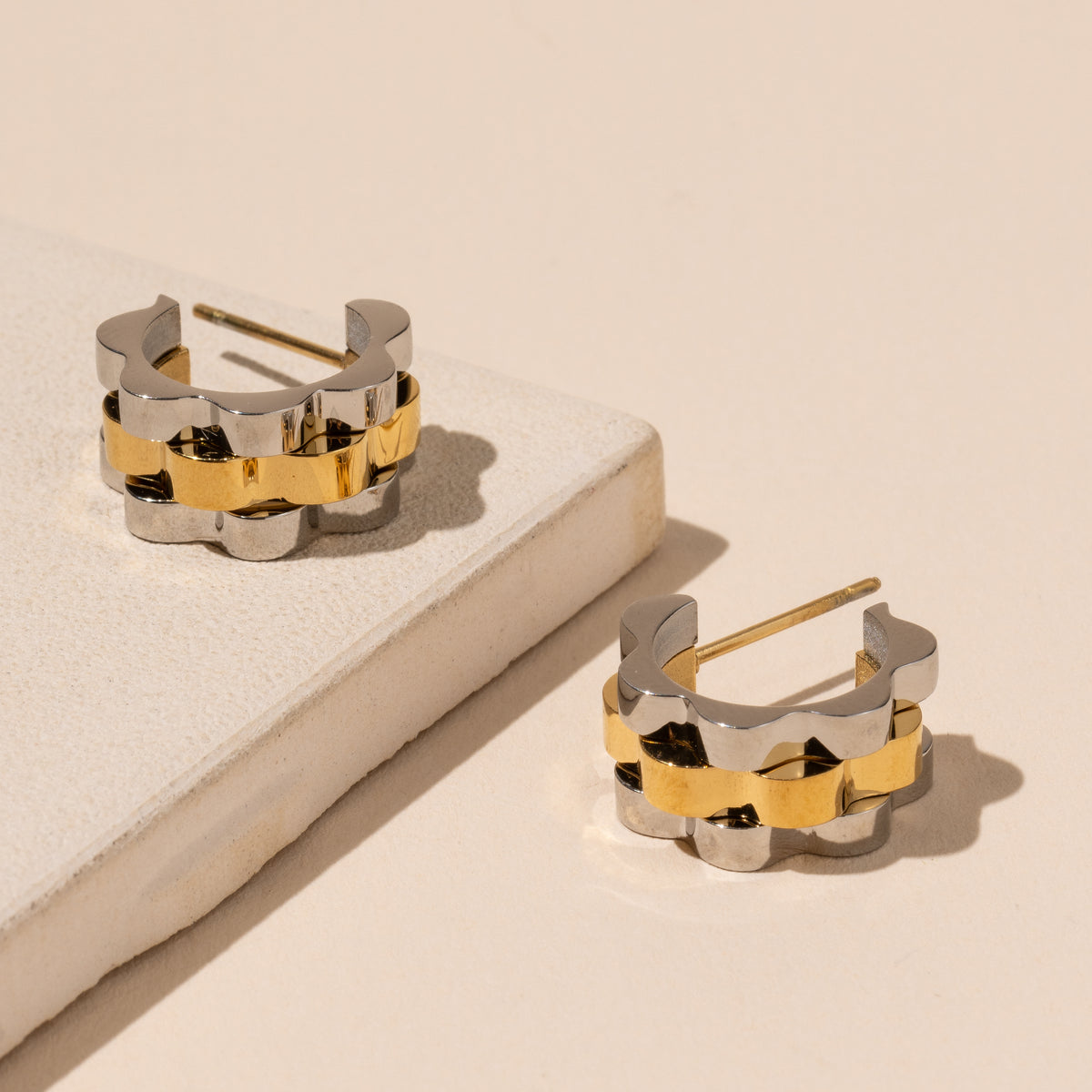 Wavy 18K Gold Dip Stainless Steel Hoop Earrings