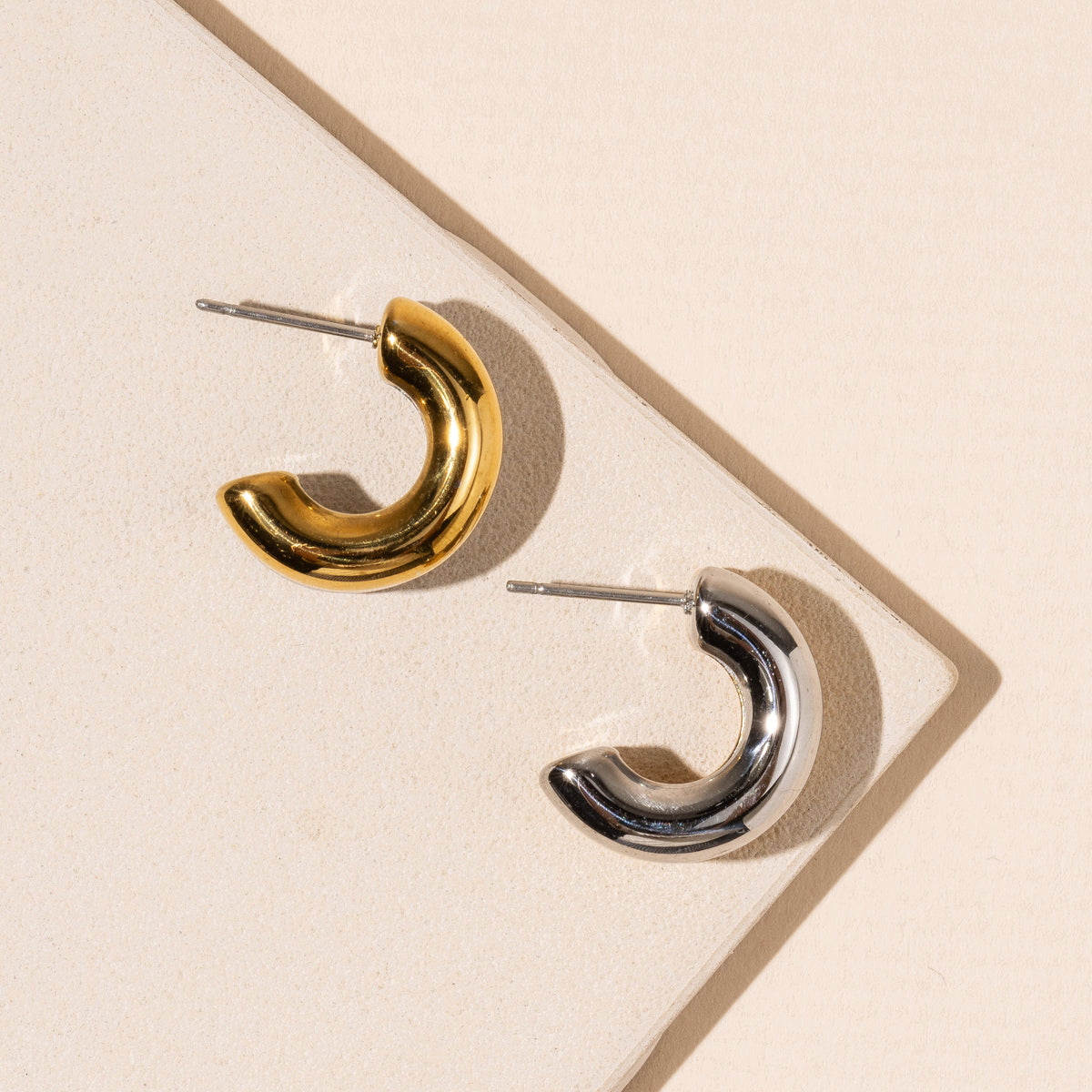 18K Gold Dip Stainless Steel Hoop Earrings