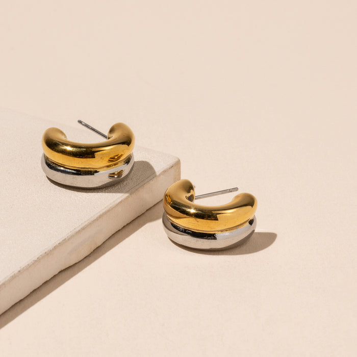 18K Gold Dip Stainless Steel Hoop Earrings