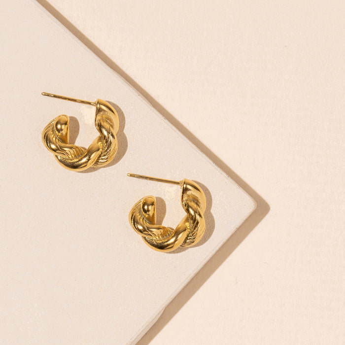 Twisted 18K Gold Dip Stainless Steel Hoop Earrings
