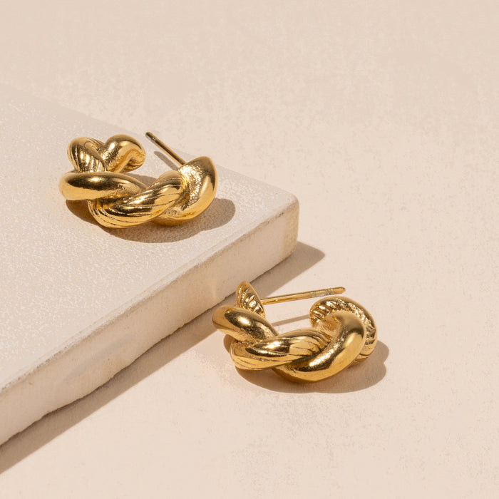 Twisted 18K Gold Dip Stainless Steel Hoop Earrings