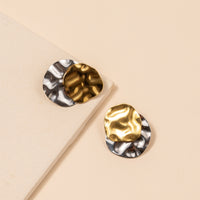 Two-Tone Hammered Texture 18K Gold Plated Stainless Steel Earrings