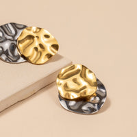 Two-Tone Hammered Texture 18K Gold Plated Stainless Steel Earrings