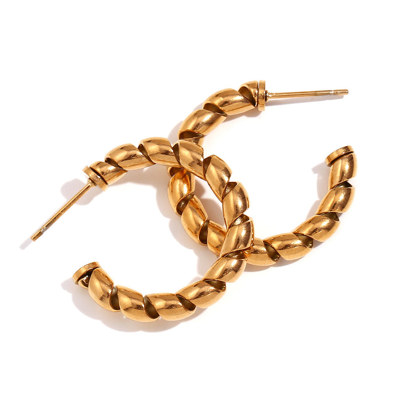 Stylish Twisted 18K Gold Plated Stainless Steel Earrings