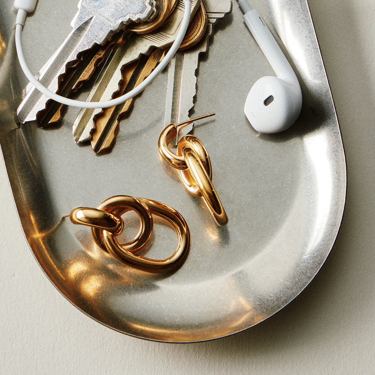 Stainless Steel Layered Link Drop Earrings – Polished