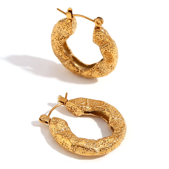 18K Gold Plated Hammered Hoop Earrings | Stainless Steel Jewelry