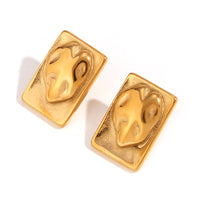 18K Gold Plated Vintage Hammered Rectangle Stud Earrings | Stainless Steel Jewelry