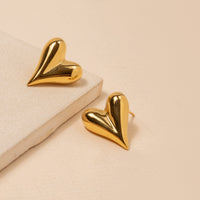 Heart 18K Gold Dip Stainless Steel Stud Earrings