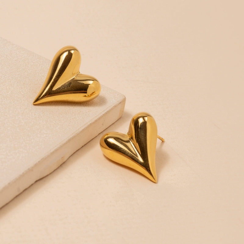 Heart 18K Gold Dip Stainless Steel Stud Earrings