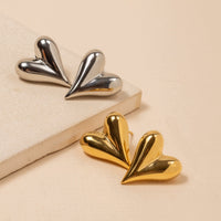 Heart 18K Gold Dip Stainless Steel Stud Earrings