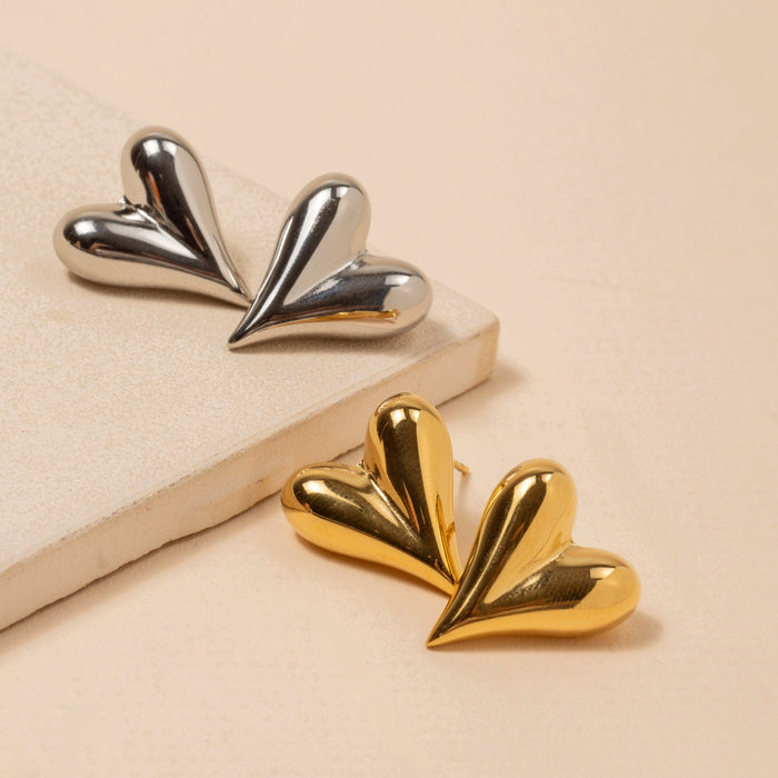 Heart 18K Gold Dip Stainless Steel Stud Earrings