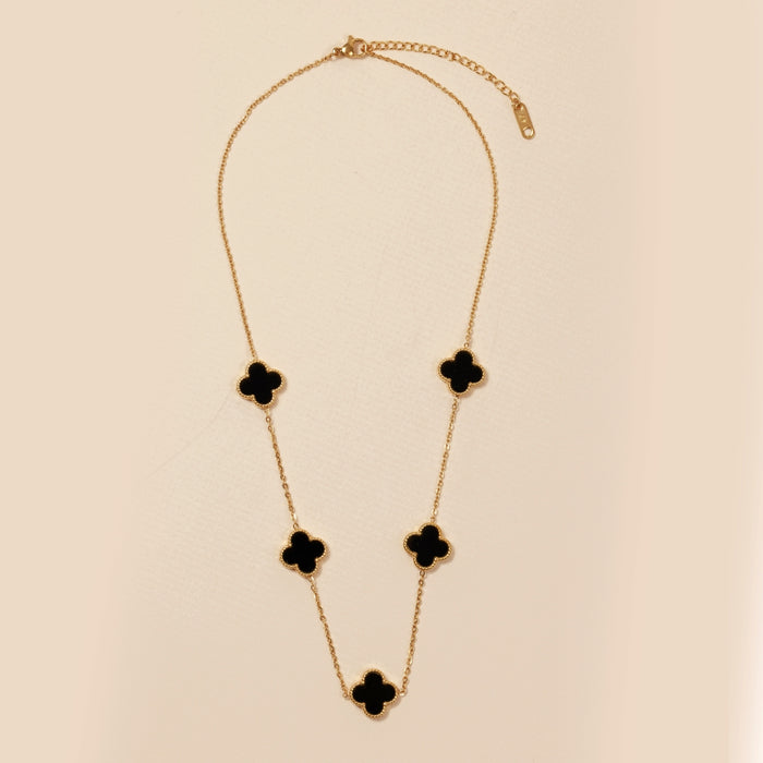 Floral Charms 18K Gold Dip Stainless Steel Short Necklace