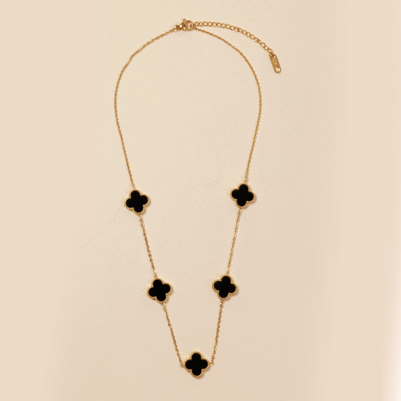 Floral Charms 18K Gold Dip Stainless Steel Short Necklace