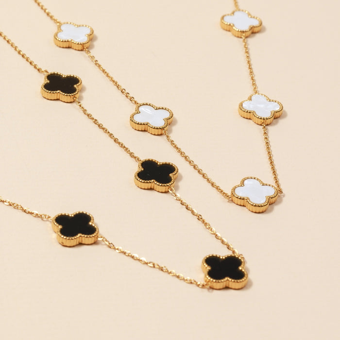 Floral Charms 18K Gold Dip Stainless Steel Short Necklace