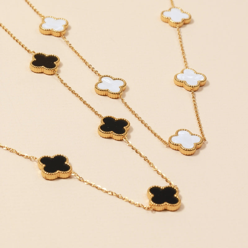 Floral Charms 18K Gold Dip Stainless Steel Short Necklace