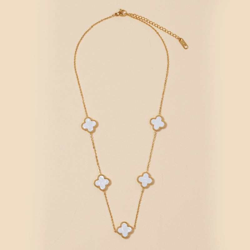 Floral Charms 18K Gold Dip Stainless Steel Short Necklace