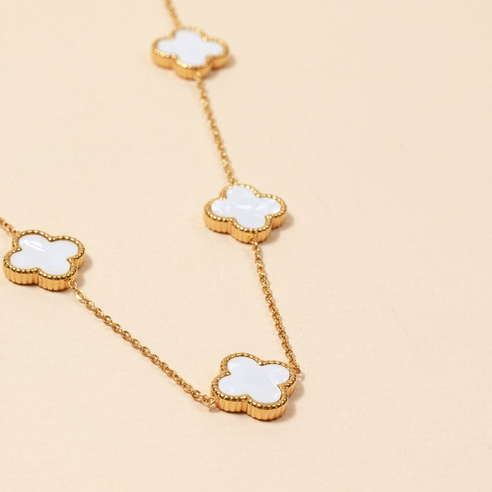 Five Clover Pendants Station Necklace | 18K Gold Dipped Jewelry