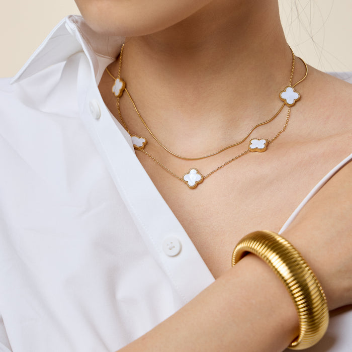 18K Gold Dipped Stainless Steel Floral Charm Necklace