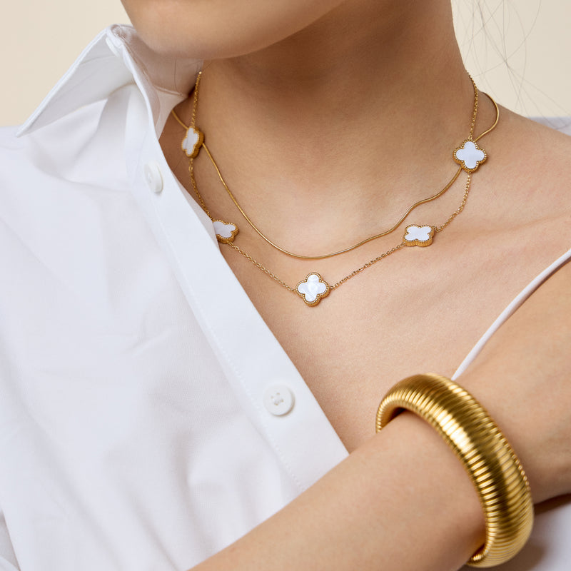 18K Gold Dipped Stainless Steel Floral Charm Necklace