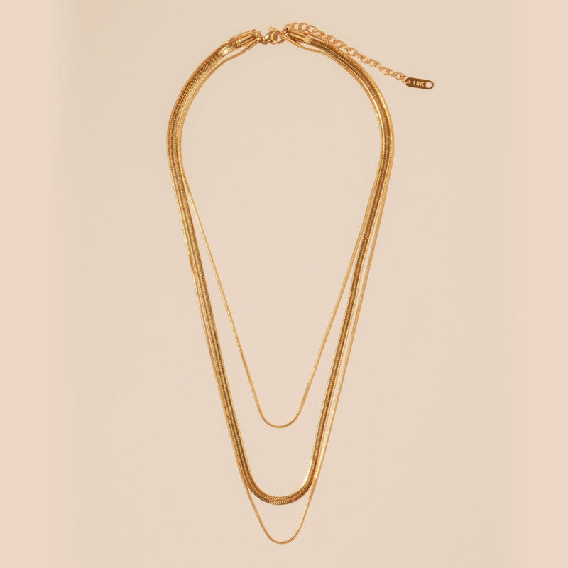 Layered 18K Gold Dip Stainless Steel Basic Necklace