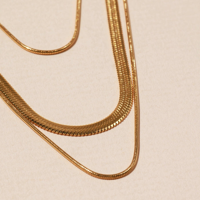 Layered 18K Gold Dip Stainless Steel Basic Necklace