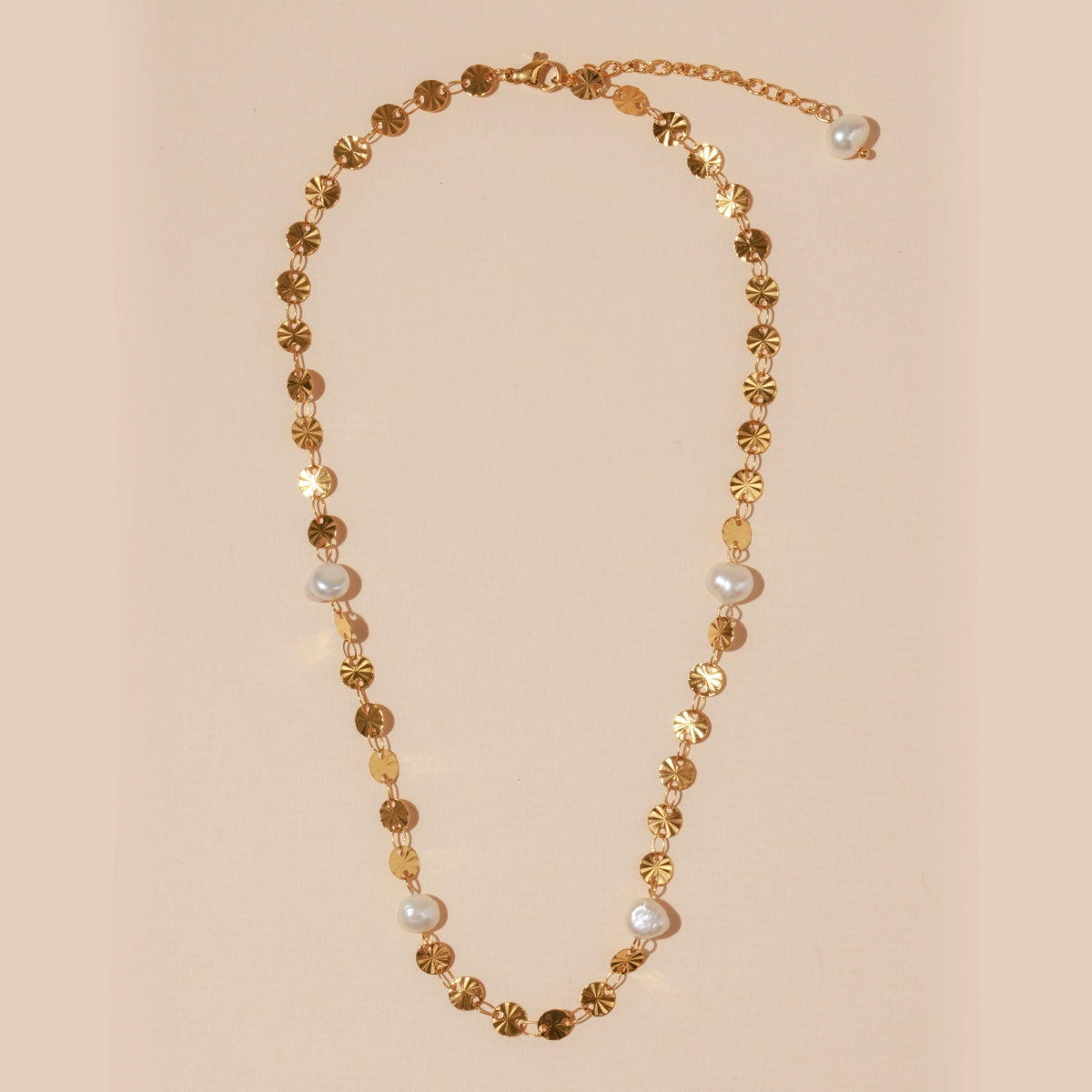 Pearls & Round Charms 18K Gold Dip Stainless Steel Necklace