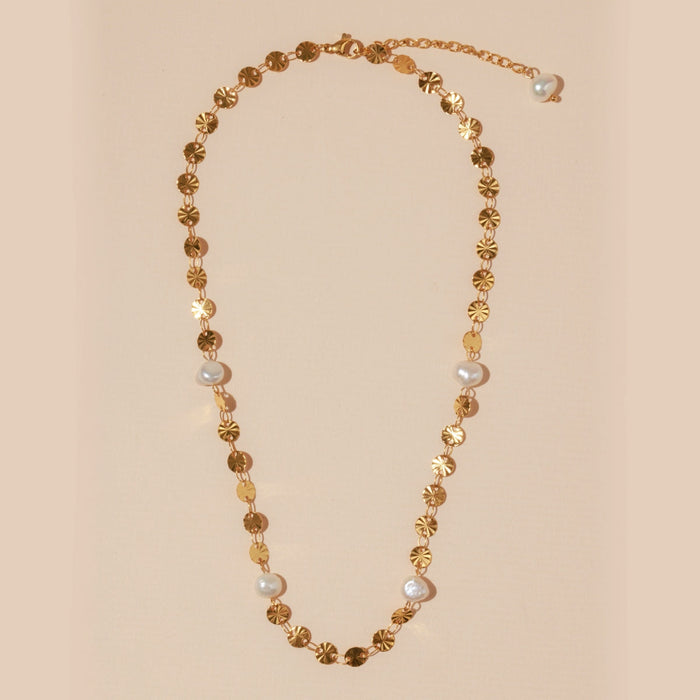 Pearls & Round Charms 18K Gold Dip Stainless Steel Necklace