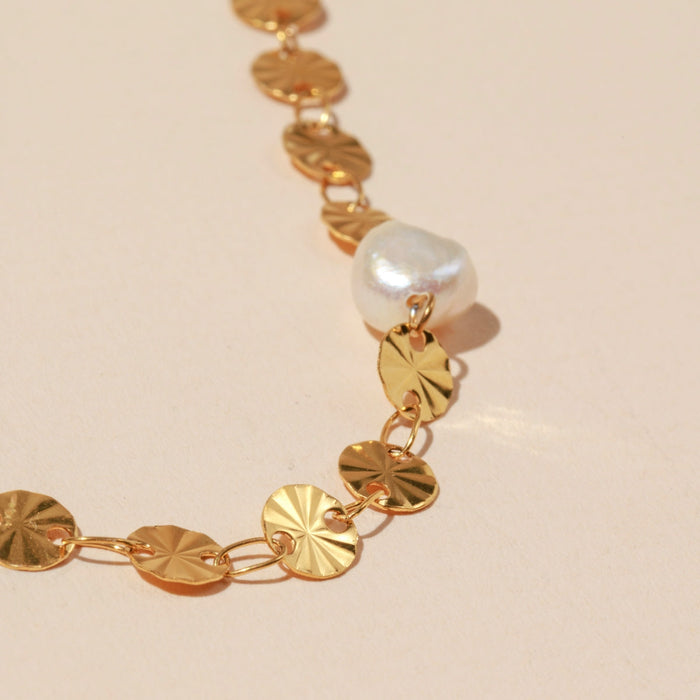 Pearls & Round Charms 18K Gold Dip Stainless Steel Necklace