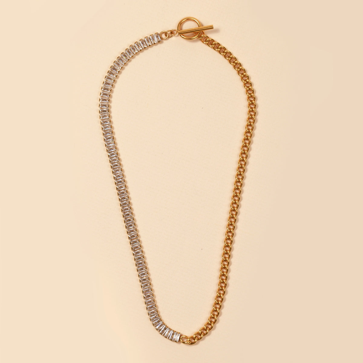Chain Links & Crystals 18K Gold Plated Stainless Steel Necklace