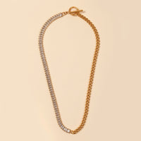 Chain Links & Crystals 18K Gold Plated Stainless Steel Necklace