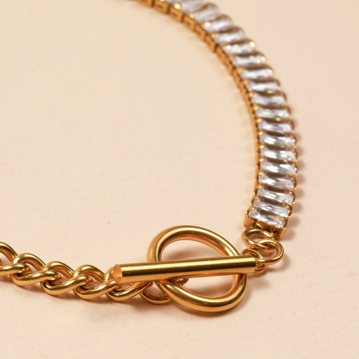 Chain Links & Crystals 18K Gold Plated Stainless Steel Necklace
