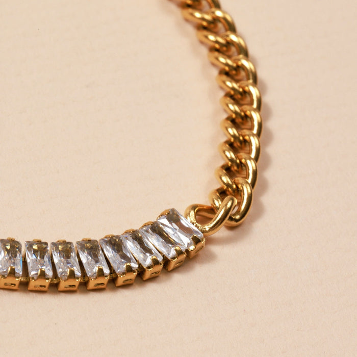 Chain Links & Crystals 18K Gold Plated Stainless Steel Necklace