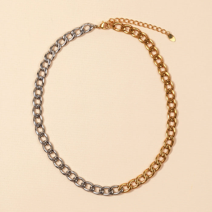 Gold & Silver 18K Gold Plated Stainless Steel Necklace