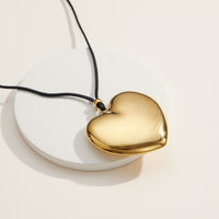 Stainless Steel Gold Heart Pendant Necklace with Adjustable Black Cord