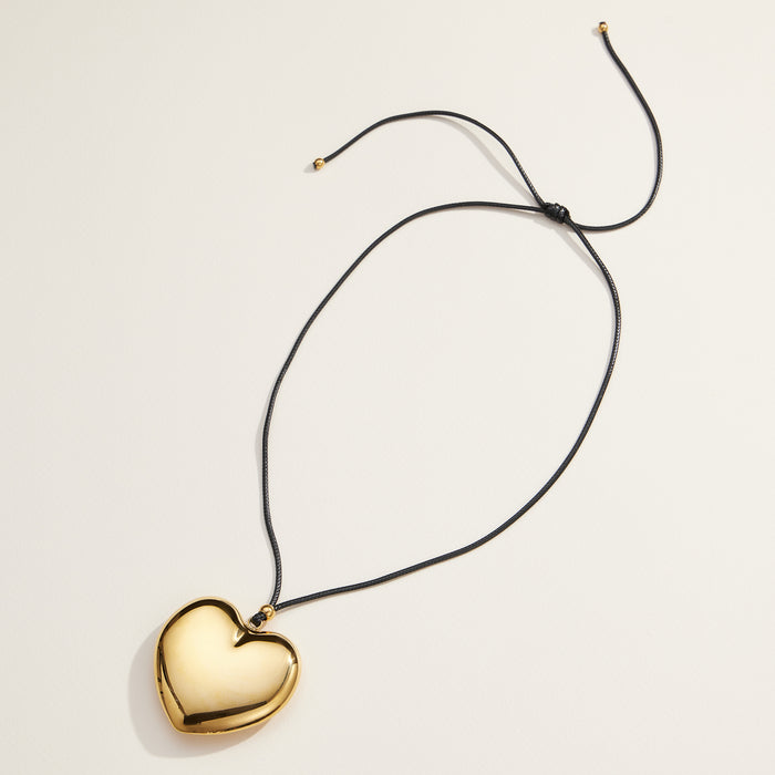 Stainless Steel Gold Heart Pendant Necklace with Adjustable Black Cord