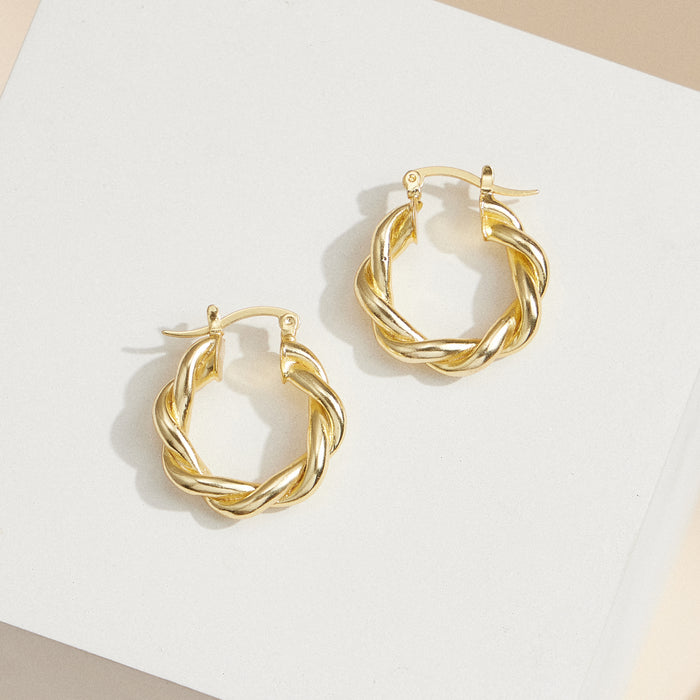 Twisted Rope Hoop Earrings – 18K Gold-Dipped, Elegant & Timeless