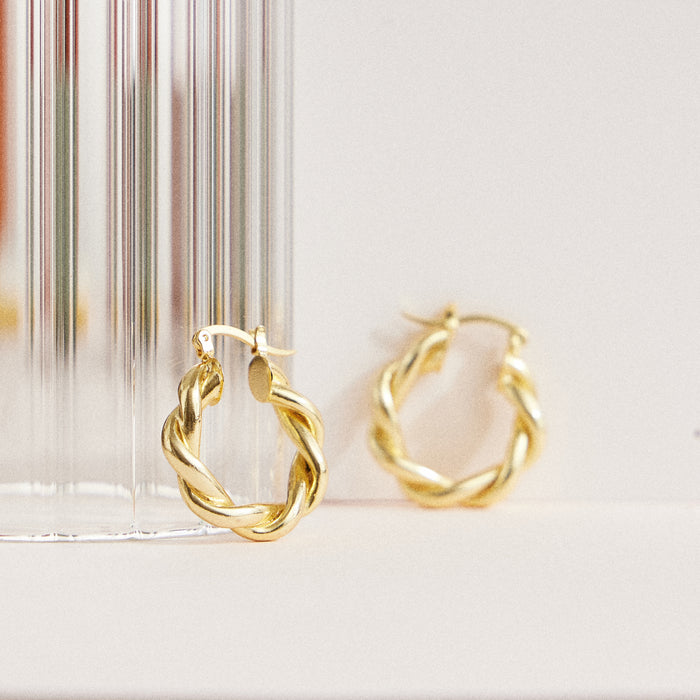 Twisted Rope Hoop Earrings – 18K Gold-Dipped, Elegant & Timeless