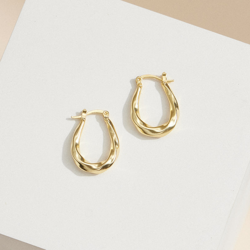 Wavy Teardrop Hoop Earrings – 18K Gold-Dipped, Modern & Elegant