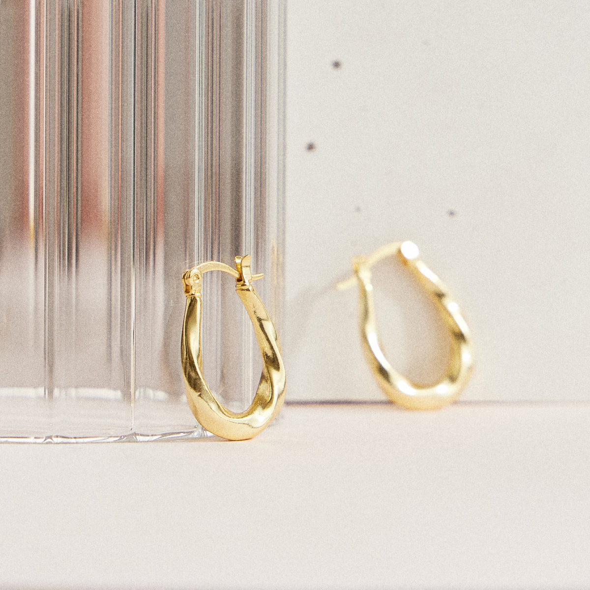 Wavy Teardrop Hoop Earrings – 18K Gold-Dipped, Modern & Elegant